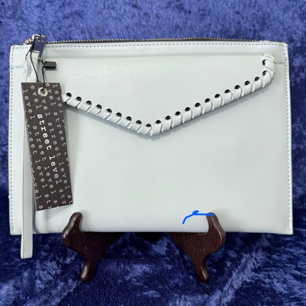 Street Level Pale Blue Clutch‎ Handbag Wristlet Envelope Fold Vegan New w/ Tags